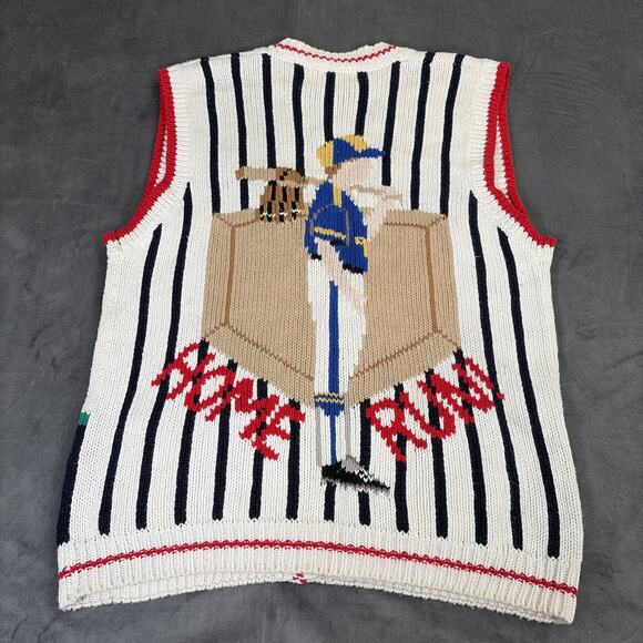 Vintage Design Options Baseball Themed Sweater Vest Medium Grannycore Charity - Picture 13 of 16